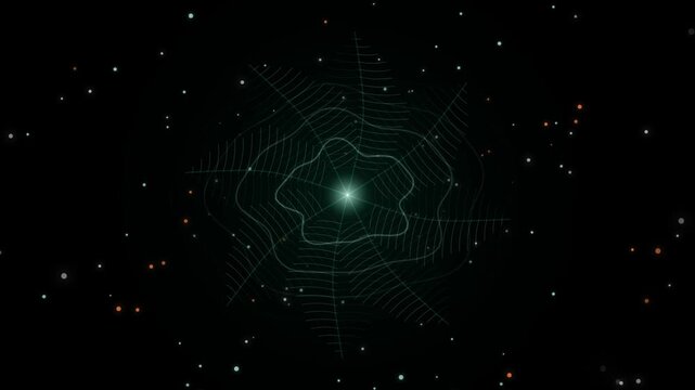 Abstract glowing spider web pattern with light particles in deep dark space 4K Motion Video
