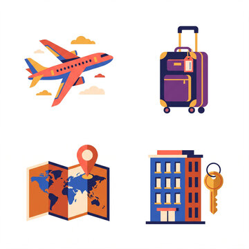Travel Icon Set 2x2 in Warm Color Palette