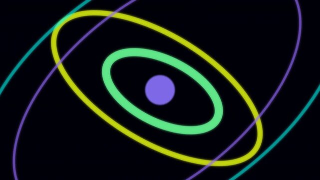 quantum wave atomic orbit neon rings on black background symbolizing energy concept and scientific motion