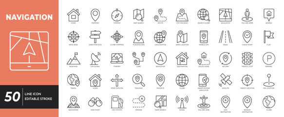 Navigation icon set. editable stroke © twenty-icons