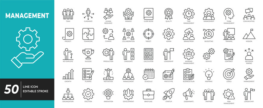 Management icon set editable stroke.