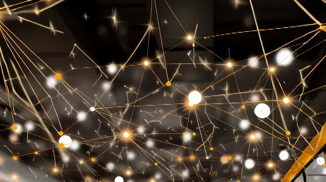 Abstract network connection illustration with glowing nodes and lines representing data flow digital communication technology and interconnectedness in a modern design style