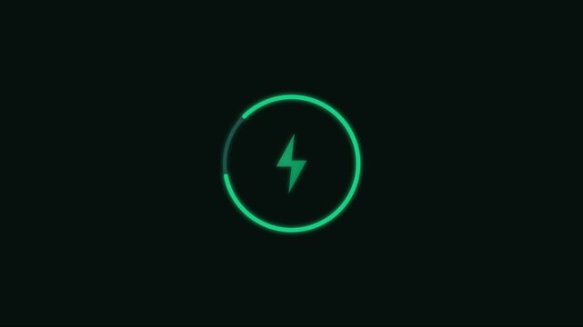 Green energy charging circle animation with lightning bolt symbol for ui 4k loading progress