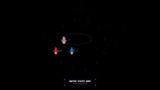 United states army digital radar display showing three flying objects or aircraft targets on a dark tactical screen interface 4K Motion Video
