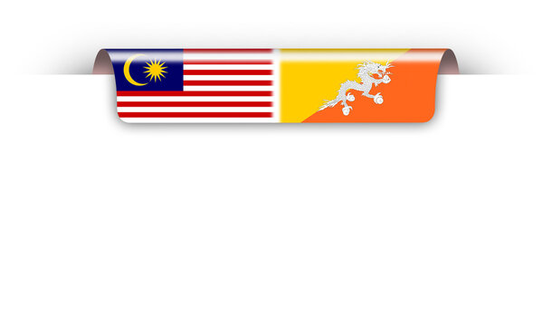 Malaysia and Bhutan friendship ribbon flag coming out from top page design element