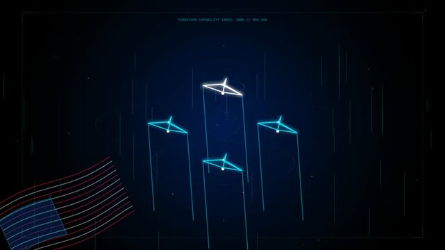 Abstract digital triangles with glowing lines and a stylized american flag graphic on a dark blue background representing technology and security 4K Motion Video