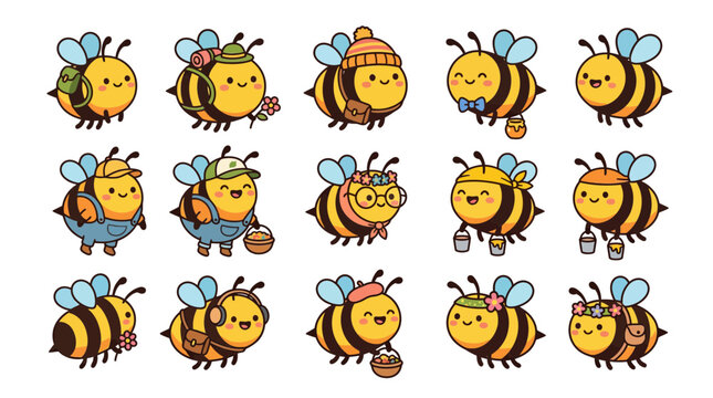 Cute honey bee character role icons.