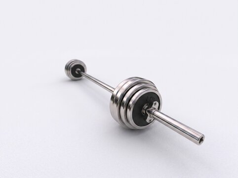 Chrome barbell with weight plates isolated on white background
