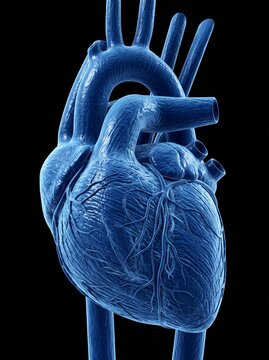 Detailed Blue Anatomical Human Heart and Blood Vessels