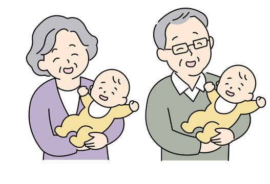 Happy Grandparents Holding Smiling Babies Together With Love