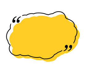 Obraz premium Quote box title isolated. Yellow brush stroke speech quotation mark frame. Text talk info message box border. Dialog mark speech quotes icon. Vector png illustration