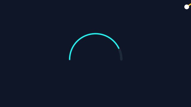 Minimalist speedometer gauge animation with rotating needle and progress arc for dashboard interface and data visualization 4k