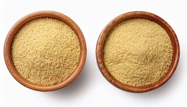 Uncooked Dried Cous Cous In Wooden Bowl Isolated On White Background With Clipping Path