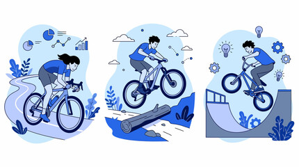 Fototapeta premium Bmx mtb road bike man gal sport park off ramp jump race fast fun icon