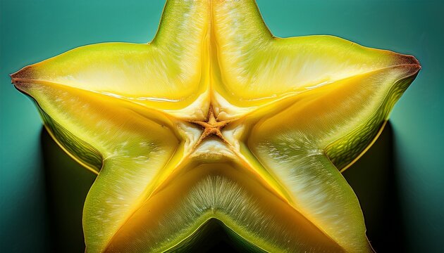 Extreme Macro Star Fruit Cross Section Perfect Star Shape Yellow Green Food