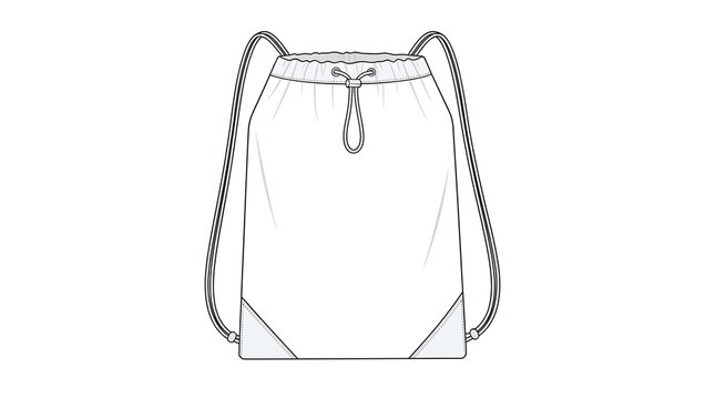 White Drawstring Backpack Bag Line Art Illustration for Sport and Travel Gear