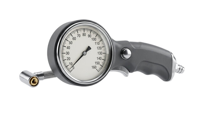 Tire Pressure Gauge with Analog Dial and Trigger Handle for Accurate Measurements PNG Isolated on transparent background