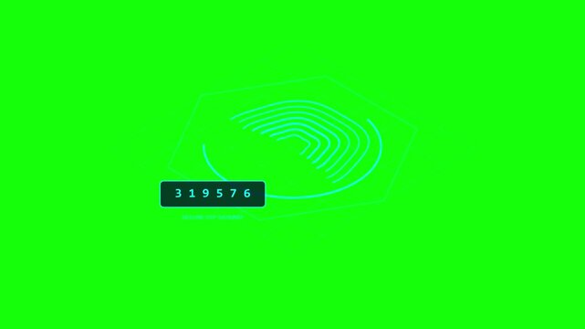 Futuristic Digital Security Gateway Animation with Rotating Fingerprint Scanner and Random Number Generator