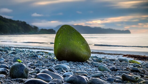 Pounamu Koru Stone On Pebble Background
