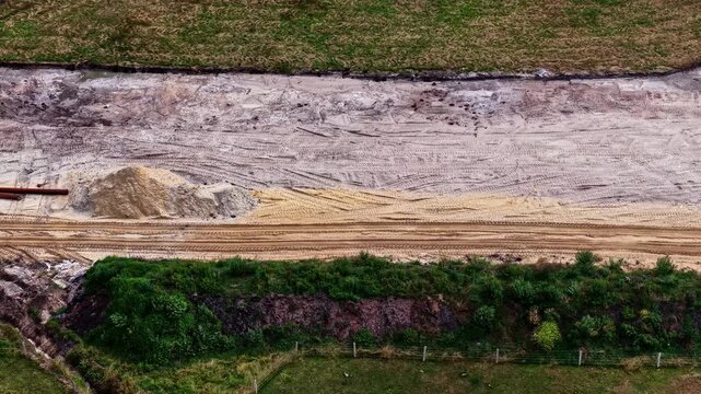 Aerial view of Patnow Power Plant showing industrial landscape and earthworks near Konin, Wielkopolskie, Poland.