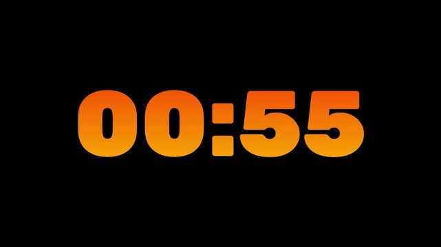 Orange Digital 1 Minute Countdown Timer Animation On Black Background