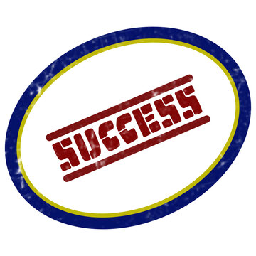 Vintage success rubber stamp illustration, red success text in blue oval frame, distressed retro business seal for marketing and achievement