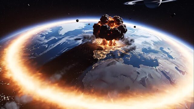 Massive asteroid impact causing global destruction.
