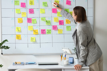 Young businesswoman writing plans on whiteboard in office © Pixel-Shot