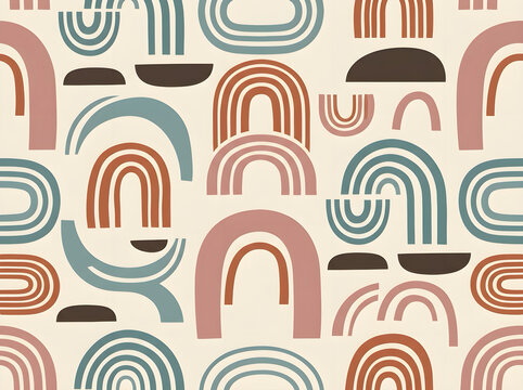 Boho modern abstract rainbow seamless pattern with arch shapes and warm colors abstract design repeating background earthy palette minimalist art childish print hand drawn