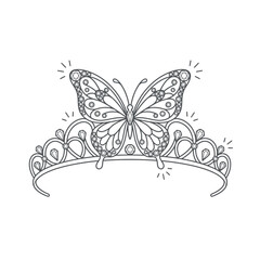 Elegant Butterfly Tiara Line Art Illustration © Manten