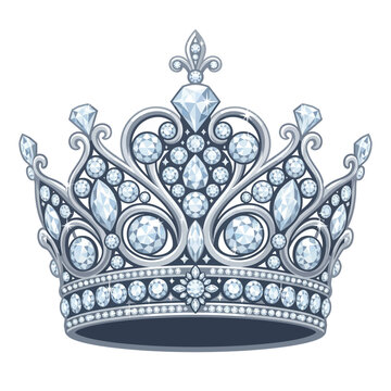 Elegant Silver Royal Crown with Sparkling Gemstones Isolated