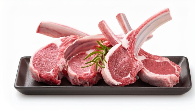 Fresh Raw Lamb Chops With Ribs Isolated On White Background For Gourmet Grilling