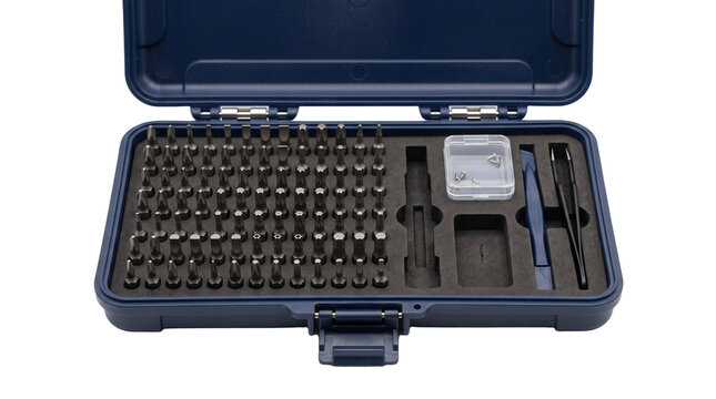 Precision Screwdriver Bit Set with Case and Accessories for Electronics Repair PNG Isolated on transparent background