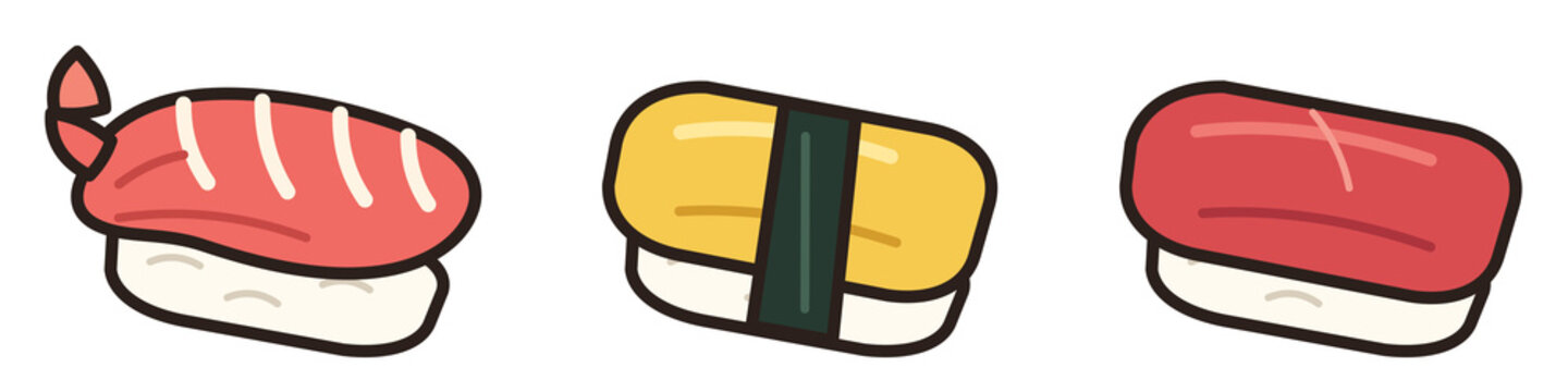 Shrimp, Egg and Tuna Nigiri Sushi Icon Set
