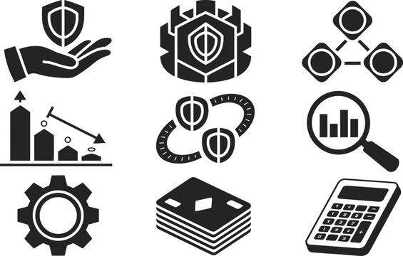 Set of business and finance icons with transparent background