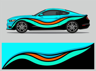 Naklejka premium Colorful sports car with dynamic wave design wrap 4.