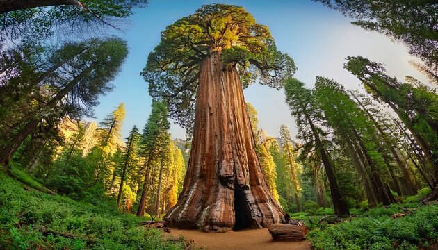 Giant Sequoia Tree In A Lush Forest
