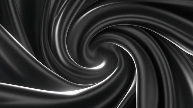 Abstract Black Liquid Metal Spiral Background with Elegant Glossy Silk Waves and Dynamic Rotating Vortex Motion Graphic