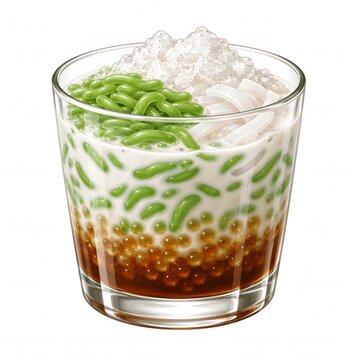 Traditional Indonesian Es Dawet Coconut Milk Dessert Isolated on White Background