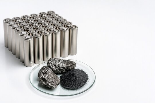 Lithium battery cells with graphite and mineral samples