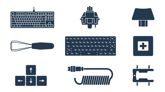 Mechanical keyboard and peripheral hardware icons.