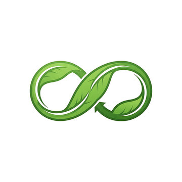 Green leaf infinity symbol with recycling arrow representing eco friendly concept, sustainability, and nature conservation icon