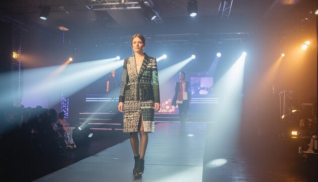 Fashion Paradigm Shift: Model walking on runway at a professional high-end catwalk event