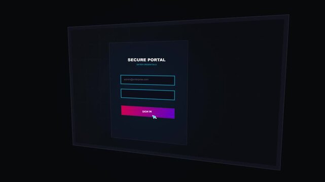 Secure portal login form with cursor clicking sign in button