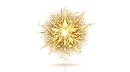Fototapeta premium A bright and vibrant golden starburst explodes with energy and light on a clean white background