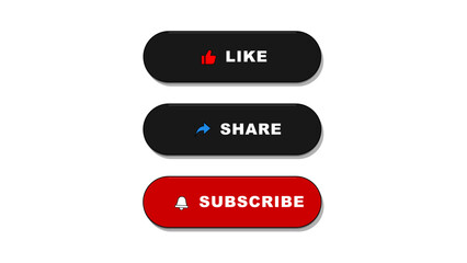 Fototapeta premium Subscribe like and share button set for social media interface in flat vector style for video streaming platforms