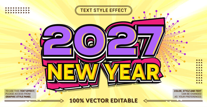 Editable vector text style effect - 2027 New Year text style theme.