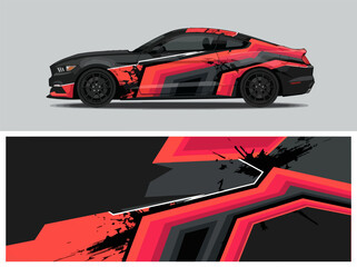Naklejka premium Red and black geometric car wrap design template.