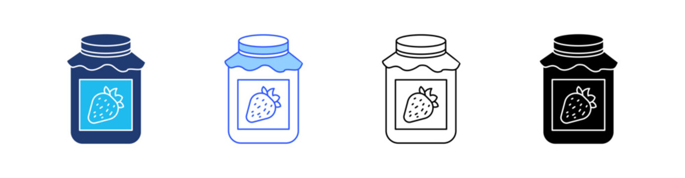 Handmade Glass Jar Of Fruit Jam Multiple Style Icon Set Collection Pack Web Banner Vector 