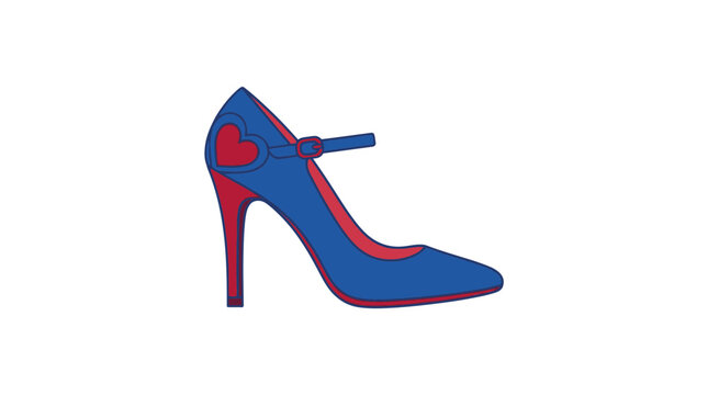 Blue Mary Jane High Heel Shoe with Red Heart Detail Isolated